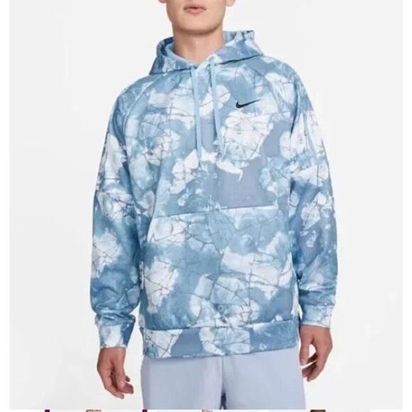 Nike Men’s Hoodie Sz M New Azul Blue Printed Therma-Fit Pullover DQ4836-472 - Picture 1 of 10